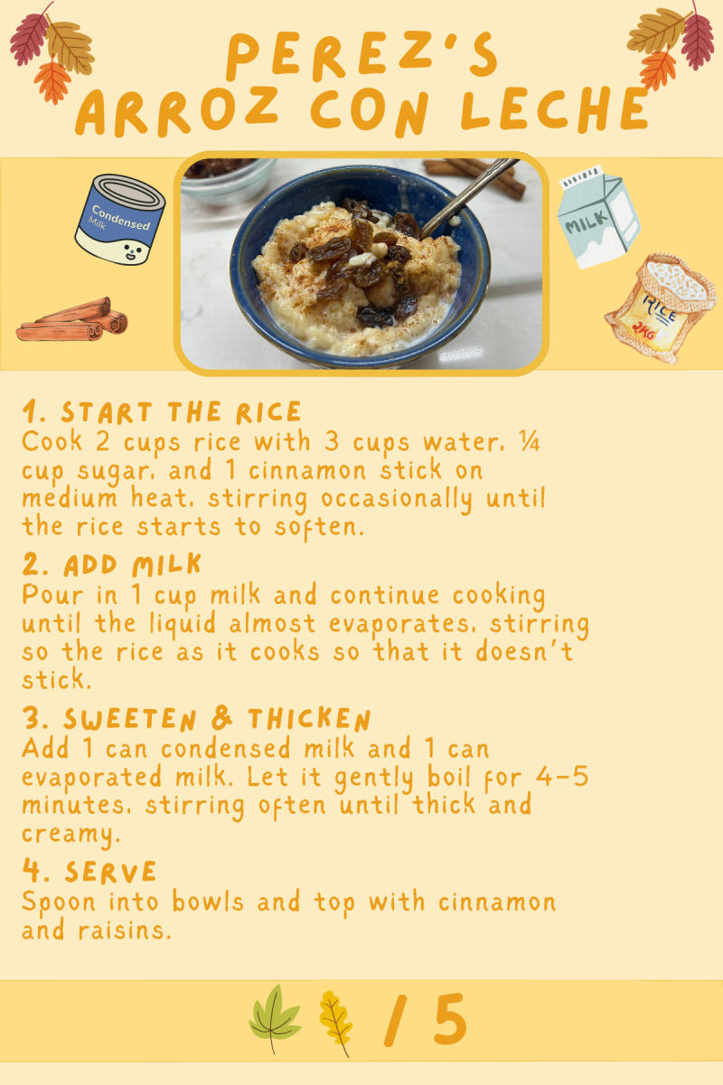 Pamela Perez’s arroz con leche, a cinnamon-spiced rice dessert passed down from her grandma, scored a two-out-of-five because of its unpleasant texture, but earned two points for its deliciously sweet flavor.
