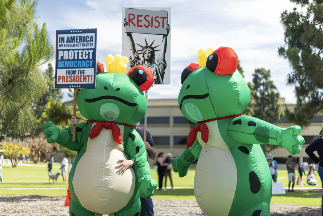 Attendees of the event donned elaborate costumes, clothing and accessories while waving signs against immigration laws, their views on democracy and the leadership of the country.