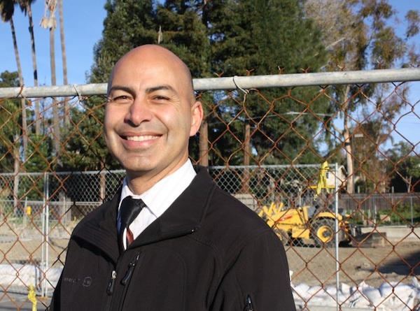 Carlos Cohen stands near the site of where the new Middle School Opportunity Program classroom will be built. Credit: Emma Huebner/The Foothill Dragon Press.