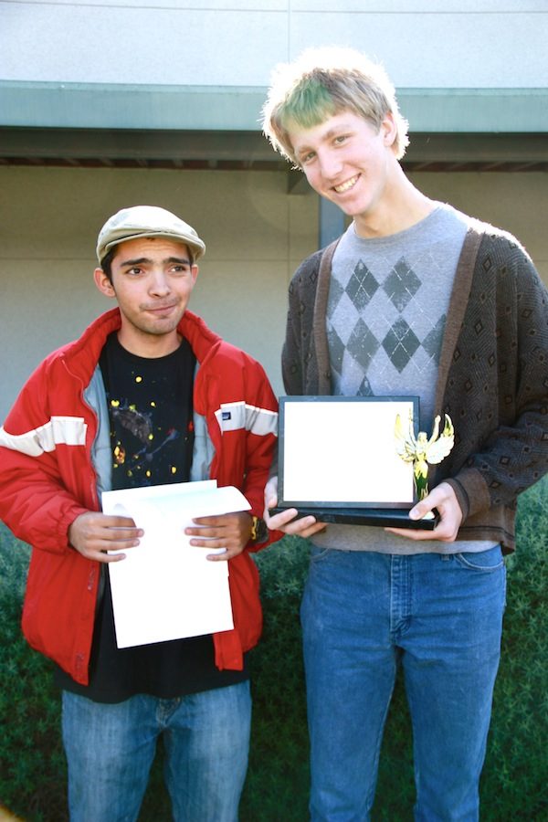 Seniors Kevin Kunes (left) and Aron Egelko placed first in public forum debate at a tournament in Carlsbad on Sunday. Credit: Bethany Fankhauser/The Foothill Dragon Press.