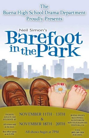 Poster advertisement for Buena High School's production, "Barefoot in the Park". Credit: Buena High School Drama Department.