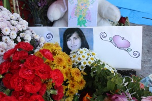 Family and friends have left flowers outside Alaina Stockdills home where she was allegedly murdered by her mother. Photo and slideshow by Sobeida Curiel/The Foothill Dragon Press.