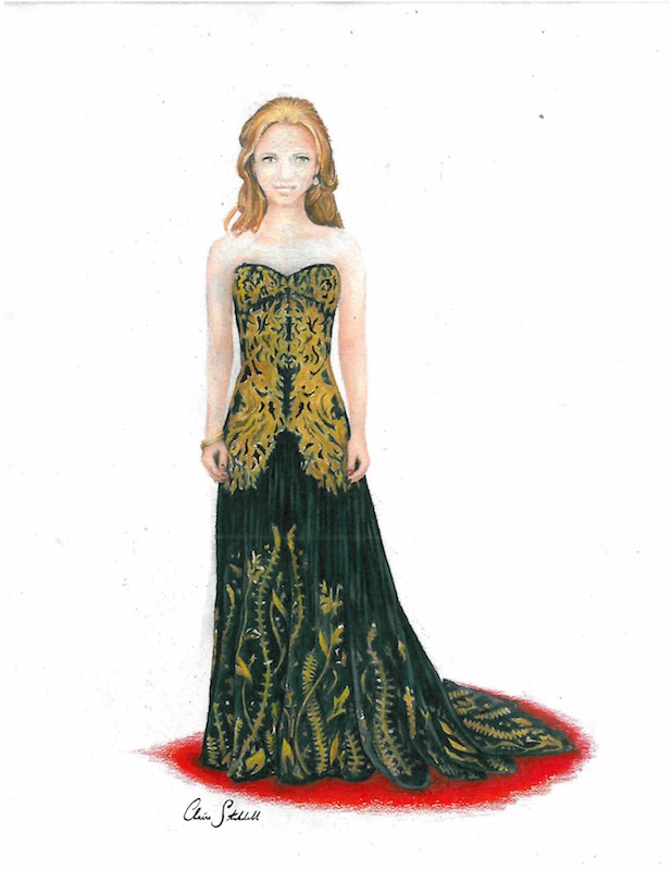 The+Helps+Jessica+Chastain+wore+a+black%2C+strapless+dress+with+gold+embellishments+by+Alexander+McQueen+for+the+Academy+Awards.+Illustration+credit%3A+Claire+Stockdill%2FThe+Foothill+Dragon+Press