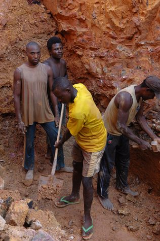 Here, men in the Democratic Republic of Congo mine for what are considered conflict minerals because they are one of the main causes of the country's turmoil. Credit: Creative Commons photo by Flickr user thehunter1184.