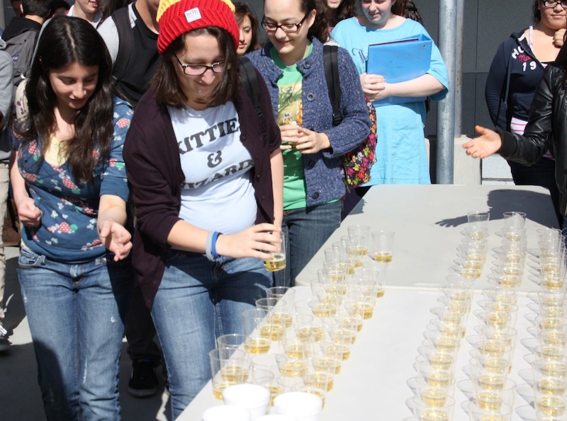 Seniors picked up glasses of apple cider in order to toast the rest of their year. Credit: Megan Kearney/The Foothill Dragon Press.