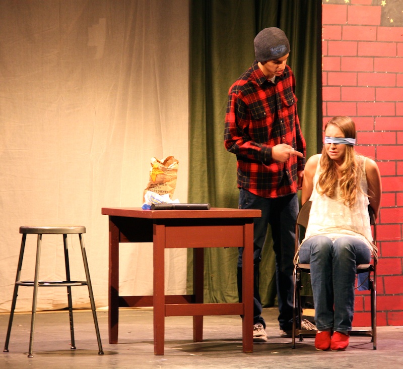 Ventura High School junior Jacob Barker and senior Darien Bird performed in a scene called "Cabin" at the Drama Departments annual winter showcase. Credit: Bridget Parrino/The Foothill Dragon Press.