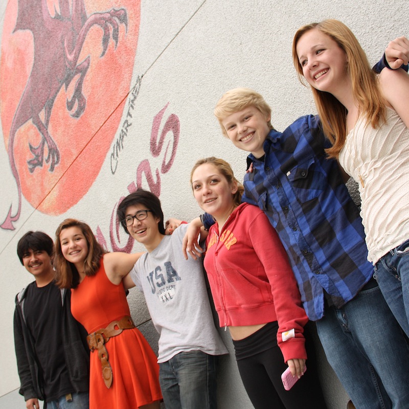 From left, members of Foothill's freshmen class: Alejandro Torres, Paris Shepherd, Kazu Koba, Allison Pagliano, Lucas Wiltjer and Samantha Main. Credit: Aysen Tan/The Foothill Dragon Press.