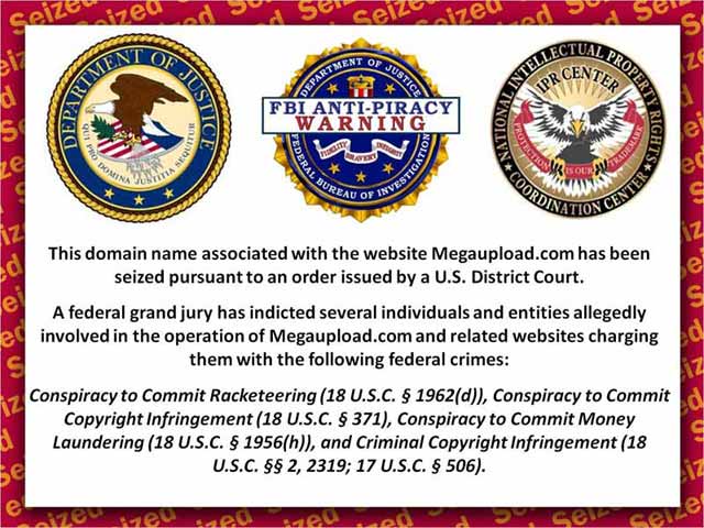 After being shut down by the federal government, this message appears to any viewer attempting to access Megaupload.com. Screenshot Credit: Aysen Tan/The Foothill Dragon Press.
