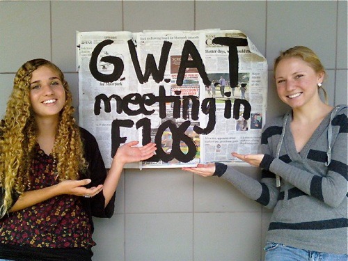 Juniors Lujain Al-Saleh and Hannah Alday are looking forward to another year participating in GWAT, Foothill's Global Warming Action Team. Photo by Caitlin Trude of The·Foothill Dragon Press.