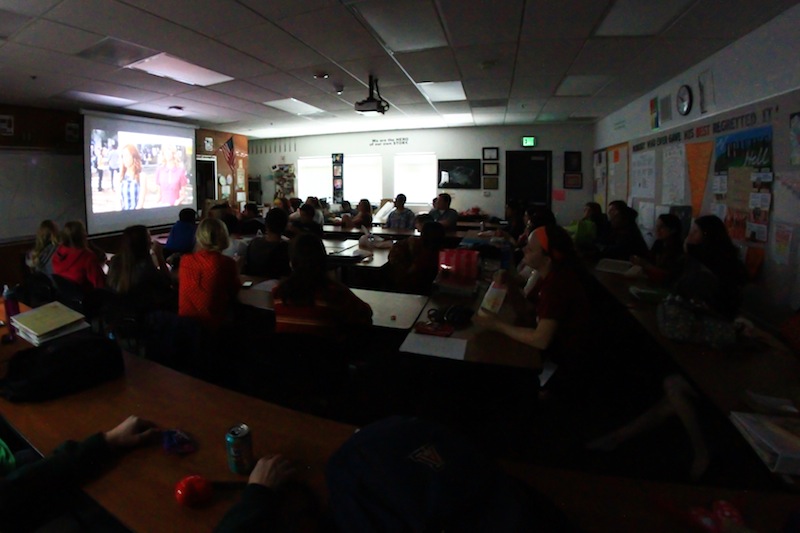 The seniors got to watch a movie in English this week as a reward for the fact that 90 percent of them are on Renaissance. Credit: Aysen Tan/The Foothill Dragon Press